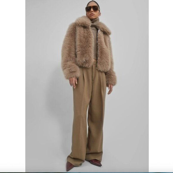 Sold Out! The Frankie Shop Skylar Wide Leg Trousers in Beige size S Barely Worn - Picture 2 of 9